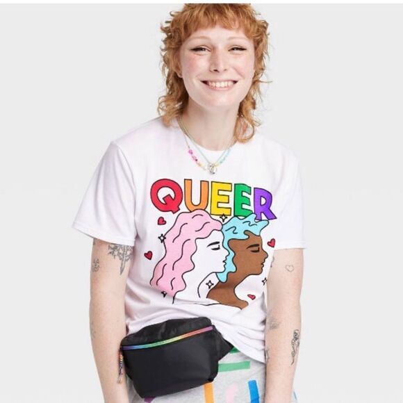 PRIDE Adult Queer Short Sleeve T-Shirt - White - Picture 1 of 5